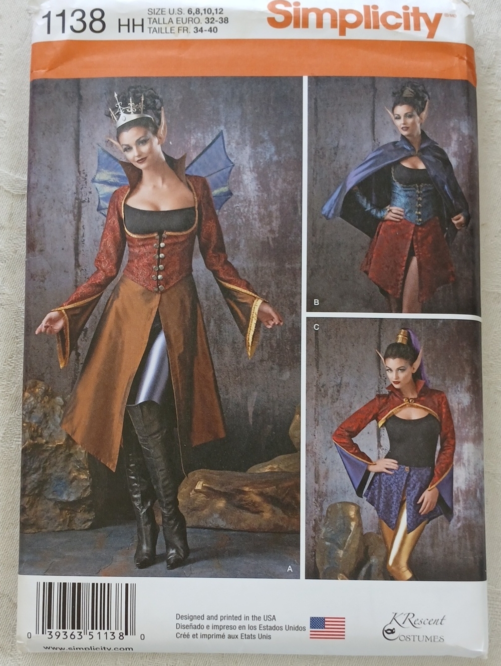 Simplicity 1138 Dark Faerie Elf Princess Cosplay Fantasy